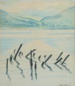Nesta Jarman [20th Century]- Derwentwater, Misty Morning,:- signed, pastel drawing, 25 x 22cm,