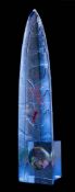 Bertil Vallien for Kosta Boda 'Halfboat': a glass sculpture moulded from pale cobalt glass with a