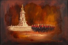 * John Bampfield [b.1947]- Horseguards,:- a pair, both signed oil on canvas, each 49 x 75cm.