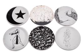 Six Royal Academy porcelain plates: each decorated in monochrome with designs after various artists
