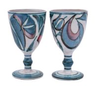 Alan Caiger-Smith [1930-2020] a pair of pottery goblets: decorated with calligraphic designs in