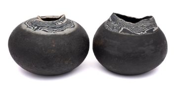 *Vinitha McWhinnie [1921-2004] two handbuilt stoneware vases: of squat globular form,
