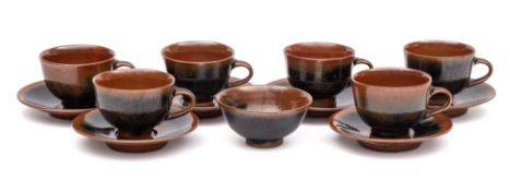 *Harry & May Davis for Crowan Pottery a porcelain part tea service: comprising six cups,
