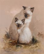 * Somsak Busdee [20/21st Century]- Cat and Kitten; Kittens feeding,:- two, signed,
