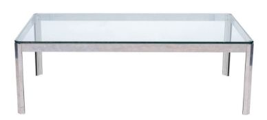 A 20th Century aluminium and plate glass rectangular coffee table,:- 122 x 61cm.