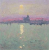 * Stephen Brown [b.1947]- The Venetian Lagoon, Sunset:- signed with initials, oil on board, 16.