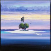 * Hendersen Cisz [b.1960]- Tropical Island; Calm Beach,:- two, both signed oils on canvas, each 35.