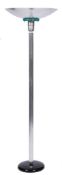 A 20th Century Art Deco aluminium floor lamp: the circular uplight shade over three glass rings,