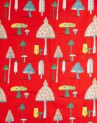 Jessie Tait for Rosebank, a sample of 1950s Toadstool red colourway fabric, 77 x 118cm:,