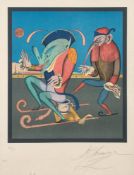 European School 20th Century - Grotesque phallic figure on chamber pot, with attendant,