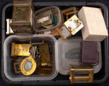 A collection of various carriage clock cases and movements : including a Drocourt movement and