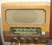 A Marconi T32A radio in two tone wooden case: together with one other unidentified radio in a