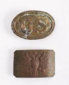 An American Civil War 1839 pattern 'US' brass oval belt buckle: together with a WWI Imperial