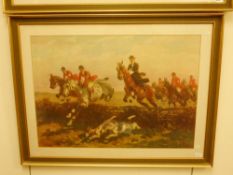 After Oskar Merte - Huntsmen, Huntswomen and Hounds in Full Cry,:- colour print,
