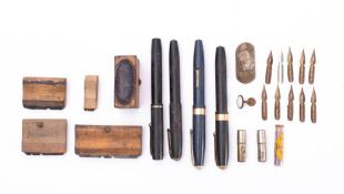 A Conway Stewart 60L fountain pen in blue herringbone: together with a black Conway Stuart 60 and