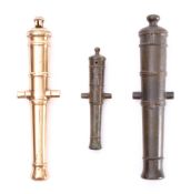 An 8 inch brass model canon barrel with elevating lugs to cascabel: together with am 8 inch cast
