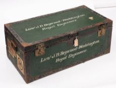 An early 20th century travelling trunk for 'Lt J B Heywood Waddington Royal Engineers': 36 x 91 x