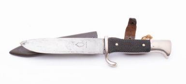 A WWII German Hitler Youth Knife by Gawiso: the blade with faint remains of legend and stamped with