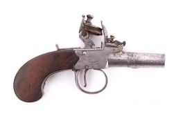 A 19th century flintlock muff or 'book' pistol by Goodwin & Co, London: 1 1/4 inch turn off barrel,