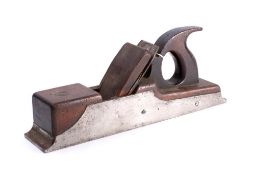 A 2 inch jack plane: steel sole and mahogany infill with closed handle, Fred Ridge, Sheffield iron.