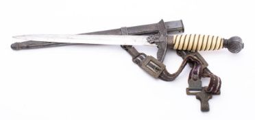 A German Luftwaffe style dagger: the unmarked blade over feathered hilt with eagle and swastika