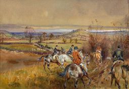 * Michael Lyne [1912-1989]- Berkeley Country, a hunting scene,:- signed, watercolour, 22 x 33cm.
