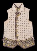 An 18th century white silk and machine embroidered waistcoat circa 1760-1780: with purple green
