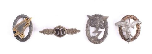 Four German Luftwaffe badges: comprising Observer's Badge, Qualification Badge,
