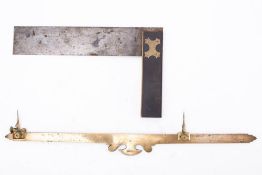 A 14 inch mahogany and brass mounted try square by A Allan,