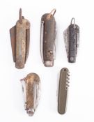 A group of four Royal Navy pattern jack knives: together with a pen knife (5) * Notes Militaria