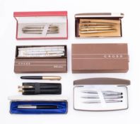 A collection of various fountain pens: including a black and gilt Parker 51,