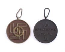Two Third Reich period SS Long service awards: for four and eight years service, both lack ribbons,