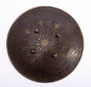 A 19th century Indo-Persian dhal: the steel convex outer face fitted with four domed bosses with