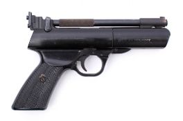 A Webley Tempest .22 calibre air pistol: two piece black plastic chequered grip.
