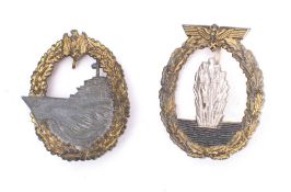Two Third Reich period naval war badges: includes Destroyer Badge and Mine Sweeper, Anti-Submarine,