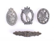 Four German military badges: comprising General Assault badge, Infantry Assault badge,