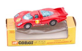 Corgi No 385 Porsche 917: red , blue tinted windows and lights,