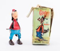 Marx (Hong Kong) Disney Goofy 'Twirling Tail Toy' plastic clockwork figure in original box: red and