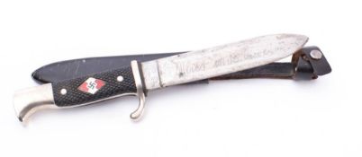 A reproduction German Hitler Youth Knife : the blade with faint remains of legend and stamped with