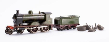 Bing gauge 1 4-4-0 live steam locomotive and tender No 3410: GWR green with black and yellow
