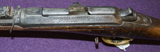 A French St Etienne Fusil Gras MLE 1874 pattern 11mm, M80 bolt action rifle: serial number '81160',