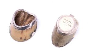 An early 20th century silver plate mounted horse hoof vesta 'Drummer Boy 1911-1923': and one other