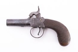 A 19th century percussion cap boxlock pistol: the short turn off barrel with proof marks,