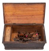 A group of six various beech plough planes: various makers including Simms, London,