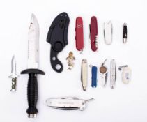 A small collection of various penknives: together with a Royal Navy pattern jackknife,