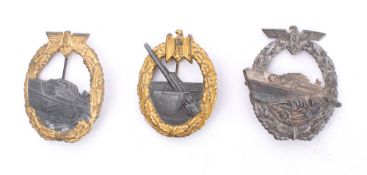 Three Third Reich period style naval war badges: includes Patrol Torpedo Boat Badge 1st pattern
