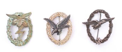 Three Third Reich period Luftwaffe badges: includes Ground Combat Badge grade 1, stamped G Hosang,