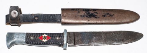A WWII Hitler Youth knife by Eickhorn in poor condition.