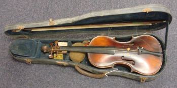 A 19th century violin after Jacob Stainer: the two piece back of medium to narrow flame, (split),