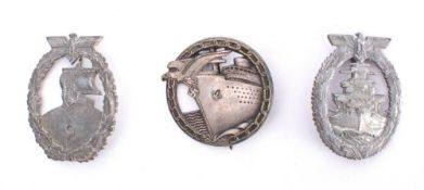 Three Third Reich period naval war badges: includes High Seas Fleet Badge,